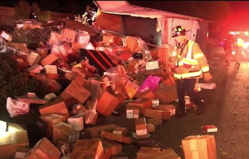 holiday packages spilled on highway